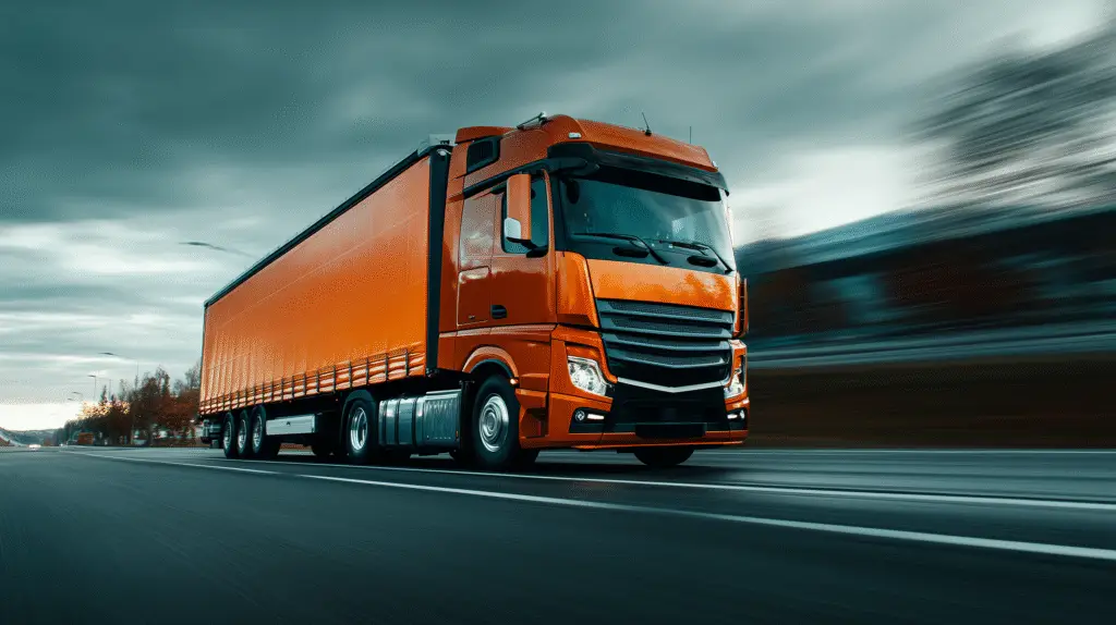 seppioklf. a european orange cargo truck driving on a tarmec ro 94a20db5 c6df 4d1a 86c8 383da5ed359d